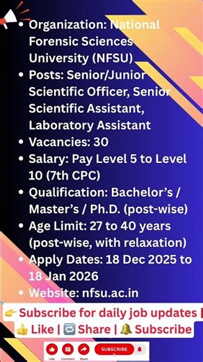 NFSU Recruitment 2025–26 | Scientific Officer & Lab Assistant Jobs | Apply Online
