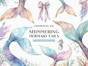 Mermaid Tail Clipart, Watercolor Pastel Under the Sea Clip Art, Mermaid Bridal Shower Clipart, Ocean Commercial Use PNG, DIGITAL DOWNLOAD - Etsy