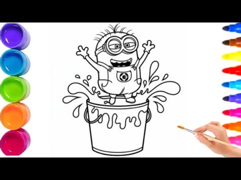 Cute Minion in a color Bucket drawing for kids 🪣🍄 Minions coloring pages for kids and toddler ☔🌈