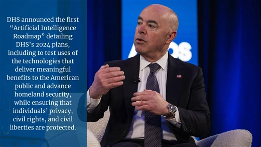 DHS announced the first ever Artificial Intelligence (AI) roadmap: a whole-of-Department framework outlining AI priorities, goals, and opportunities for DHS, along with three new pilot programs to leverage AI capabilities in defending the homeland. ⬇️ https://go.dhs.gov/J2j | Department of Homeland Security