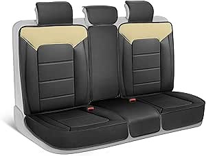 Motorbox Classic Edition Bench Seat Cover, Premium Faux Leather Back Seat Covers for Cars Trucks Vans SUV, Rear Car Seat Covers Back Seats Only, Automotive Interior Cover - Beige