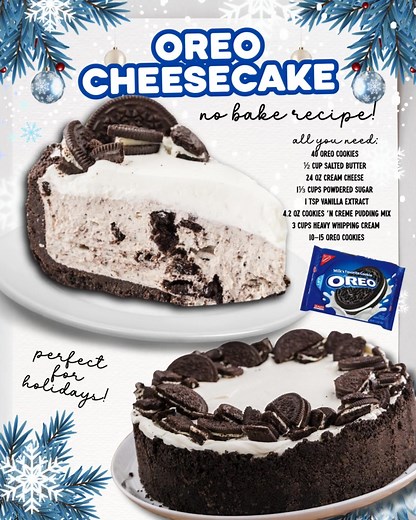 2.1K views · 58 reactions | NO-BAKE OREO CHEESECAKE  creamy, fluffy, and loaded with Oreo goodness from top to bottom!! You'll Need:  40 Oreo cookies  ½ cup salted butter  24 oz cream cheese  1⅓ cups powdered sugar  1 tsp vanilla extract  4.2 oz cookies ‘n creme pudding mix  3 cups heavy whipping cream  10–15 Oreo cookies | Southern Home Cookin' Recipes | Facebook