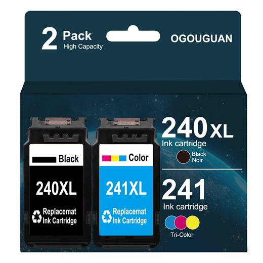 240XL Ink Cartridge for Canon ink 240 and 241 241XL PG-240XL CL-241XL for Canon PIXMA MG3620 TS5120 MG2120 MG3520 MX452 MX512 MX532 MX472 (1 Black, 1 Tri-Color)