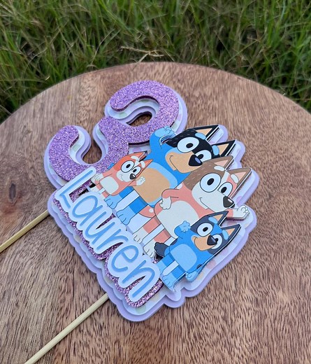 Bluey Birthday Cake Topper Personalized | custom Name & age | handmade Glitter 3d | bluey Party Decoration  - Etsy