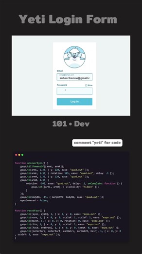 Animated Yeti Login Form using HTML, CSS & JS | @101DEVCode #shorts #coding #programming