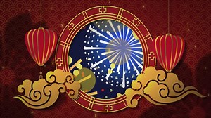 Animation of chinese decorations and fireworks on red background | Premium Stock Video Footage