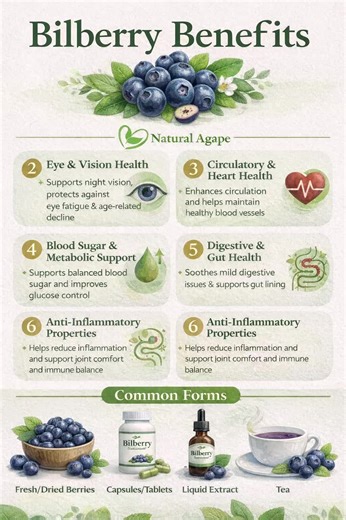 Bilberry Benefits for Whole-Body Wellness 💙 Did you know bilberry is more than just a berry? It’s packed with powerful antioxidants that support your vision, heart, digestion, and metabolic health. At Natural Agape, we believe in educating and empowering you with God’s natural remedies for better living. #NaturalAgape #BilberryBenefits #HerbalWellness #herbeducation