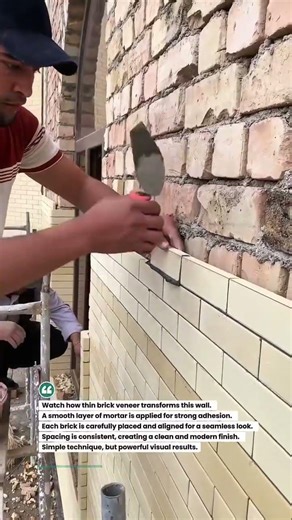 Thin Brick Veneer Installation Satisfying! #construction #brickveneer #masonry