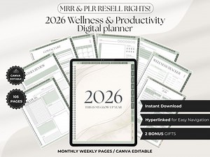 2026 Digital Planner PLR MRR | Hyperlinked Planner for iPad | Glow up Planner | Resell Rights | Instant Download | Editable Canva Templates - Etsy Canada