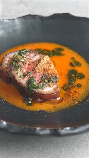 This stunning roulade features Broadleaf Game lamb seasoned and stuffed with a flavorful shrimp farce and is served with red curry and green oil by Chef Ryley Eckersley #sponsored by Broadleaf Game Marrunga Marble Lamb #chefsroll #rollwithus #crfeaturesbroadleaf #MarrungaMarble #AussieLamb | Chef's Roll