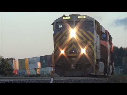 Long Double Stack Train CN 120 w/DPU approaching Upper Dorchester, NB at Track Speed