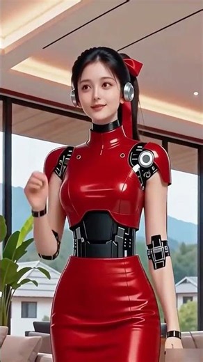 Futuristic Red Robot Girl 🤖✨ | AI Cyborg Animation #Shorts