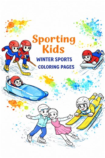 Sporting Kids Winter Sports Coloring Pages | Ice Hockey, Skiing, Skating (digital Download) - Etsy