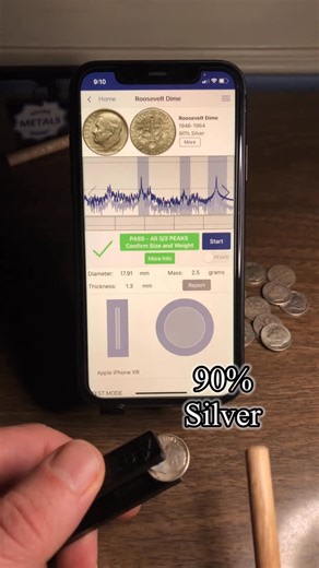 SoundMoneyMetals on Instagram: "Silver Roosevelt Dime - peak frequencies test Silver Roosevelt Dimes: 1946-1964 17.91 mm diameter 2.5 grams 90% Silver *** If you or someone you know would like to test metals with a Pocket Pinger, they’re available on the link in the profile, Amazon, and eBay. The Pocket Pinger includes full access to the StackerTools App on iPhone, Android, and compatible computers. Disclaimer: All the risks associated with pinching a coin in between your fingers and then tappin