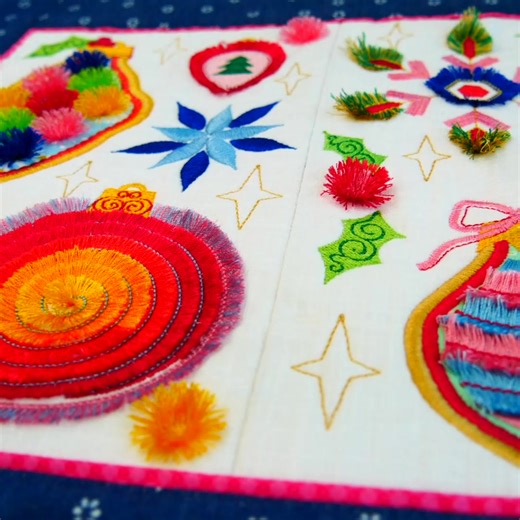 1.7K views · 16 reactions | Presenting the stunning Fringe Christmas Ornaments Cushion! Discover details like the designer, hoop sizes, and Project Complexity Rating on our website here: https://swpea.com/products/fringe-christmas-ornaments-cushion-5x7-6x10-7x12?utm_source=facebook&utm_medium=social&utm_campaign=reel&utm_content=ap_pjoqdszorj | Sweet Pea Machine Embroidery | Facebook