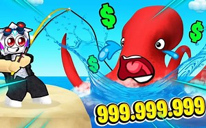 ROBLOX钓鱼模拟器：大狗变身钓鱼高手，用树枝钓鱼！