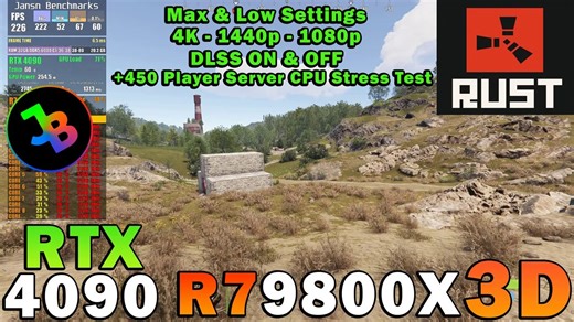 Rust腐蚀 4090显卡 9800X3D 各分辨率帧数测试 450满人服务器测试