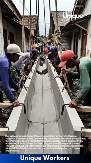 Heavy Concrete Drain Slab Installation by Workers Using Ropes and Manual Labor