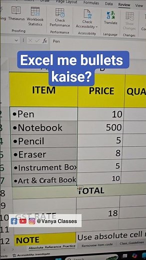 How to apply bullets in ms excel
