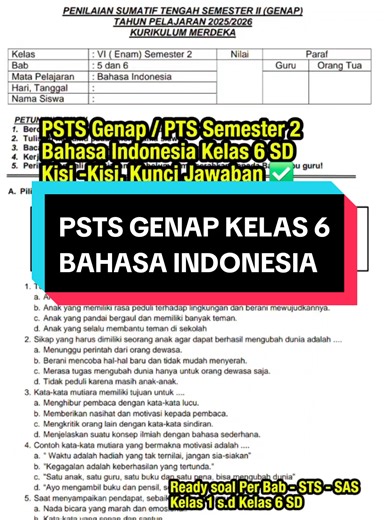 Soal PTS Genap Kelas 6 Bahasa Indonesia