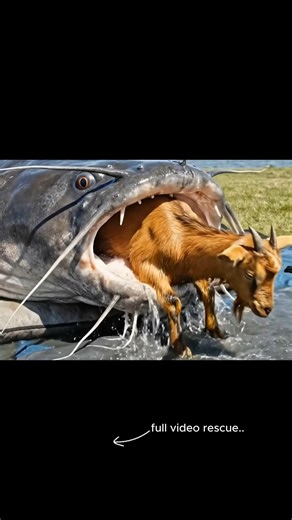 Full Video : https://youtu.be/jPrQpBWee_g Giant fish attempts to swallow goat whole 🍽️ #fish #animal Witness a shocking and rare moment in nature. This unbelievable video shows a giant fish, a massive catfish, with a small goat in its mouth. The predator attempts to swallow the goat whole in the shallow water. This is a raw wildlife encounter that shows the brutal struggle for survival. The power of this giant river monster is on full display. This animal attack footage is intense. See the incr
