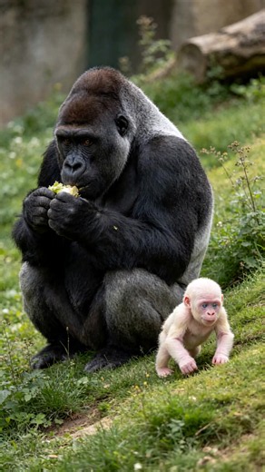 Rare Albino Baby Gorilla Takes His First Tumble — Watch Dad React