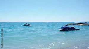 Jet ski at anchor in the sea. Stopping jet skis in the sea.