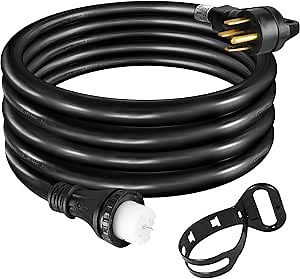 50 Amp Generator Extension Cord 20FT UL & ETL Listed Temp Power Generator Cord STW 6/3 + 8/1 250V Up to 12500W Generator Black