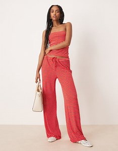 ASOS DESIGN wide leg tie front pants in red stripe (part of a set) | ASOS