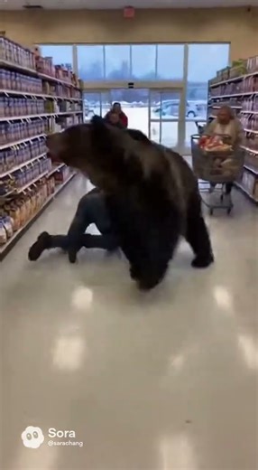 Bear Gets Beat Up in a Grocery Store #bearencounter #reallife #animalshorts #hero #viralvideo