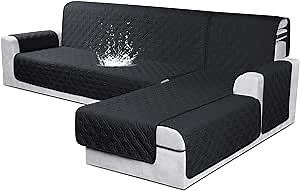 VANSOFY Sectional Couch Covers 100% Waterproof L Shaped Sofa Slipcover 3pcs Reversible Chaise Lounge Cover for Sectional Sofa Furniture Protector Cover for Pets Dog Cat(Large, Blcak)
