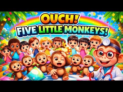 Five Little Monkeys 🐵 + 7 Kids | Fun 3D Cartoon Rhyme for Children