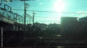 Japan Railway train window. View to arrive at the station