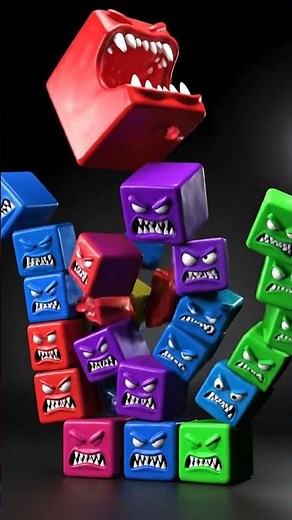 .Stacked Block Monsters Collapse Loop | Cute Horror 3D Animation 👾🟪🟥