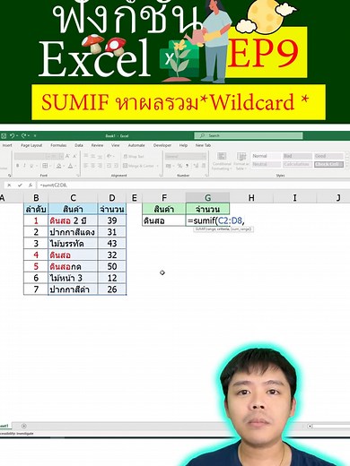 EP9 ฟังก์ชัน SUMIF หาผลรวม *Wilcard* #excel #excelวัยทํางาน