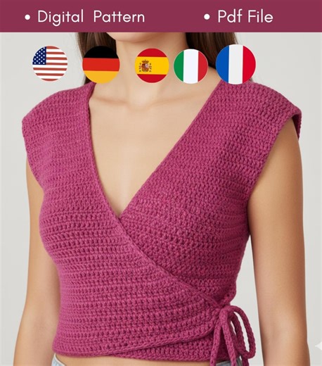 Crochet Tie Wrap Top Pattern PDF | Easy Crochet Summer Top | Beginner Crochet Wrap Top | Adjustable Size Crochet Top | Multi Language - Etsy Canada