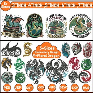 Magic Dragon Machine Embroidery Designs Dragon Book Embroidery Mystic Dragon Head Embroidery Cute Dragons PES File 5 sizies Downloads Bundle - Etsy