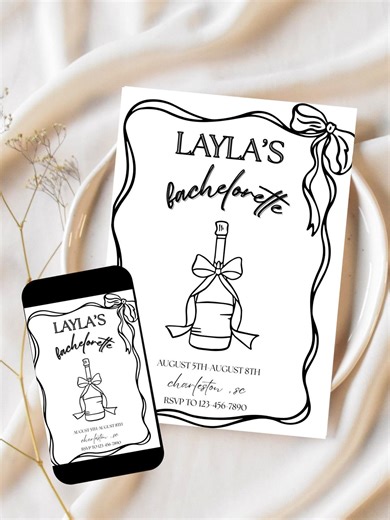 Bachelorette Party Invitation | Editable Canva Template | Minimalist 5x7 Digital Download | Printable or Text Invite - Etsy