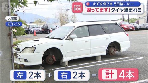 「困ってます」タイヤ盗まれる まず左側2本 5日後には…
