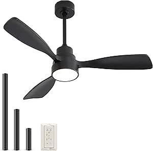 Sofucor 48 Inch Smart Ceiling Fan, Small Indoor/Outdoor Ceiling Fans With Lights, Work with Alexa/Google, Reversible DC Motor, Dimmable, Timer, 3 Blade Solid Wood Black Ceiling Fan for Bedroom Patio