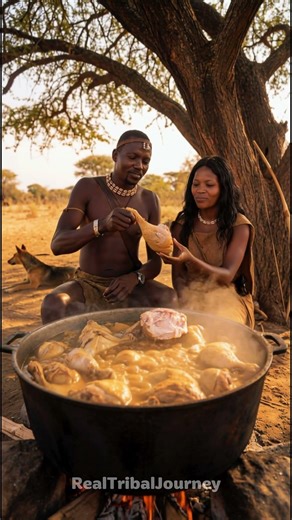 This Hadzabe Pot Is HUGE… What’s Cooking Inside! #triballife #primitivecooking #tribalcooking