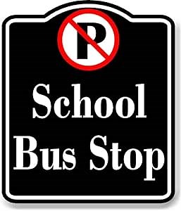 No Parking Symbol School Bus Stop BLACK Aluminum Composite Sign, 15"x18"