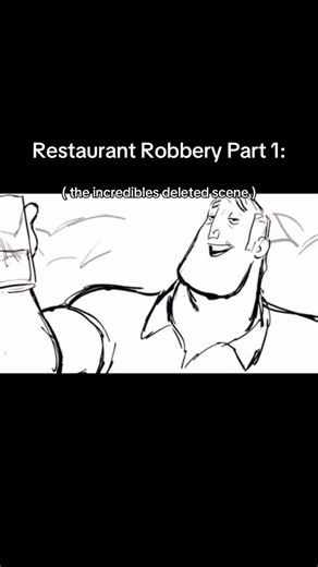 SAD VIBES on Instagram: "In the deleted Incredibles 2 “Restaurant Robbery” scene, the Parr family is eating at The Happy Platter when two masked robbers burst in to hold up the place. With Bob briefly away, Violet and Dash step in—Violet traps one robber with her force field, while Dash chases down the other, even crashing the getaway car into a police station. The kids save the day, and though Bob returns too late to join the action, he’s both frustrated and proud that his children handled the