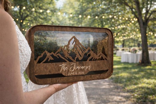 Mountain Rustic Wedding Card Box, Personalized Wooden Money & Gift Envelope Holder, Outdoor Wedding Decor, Mountain Themed Wedding Accessory - Etsy