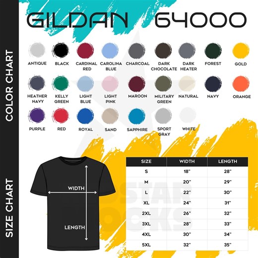 GILDAN 64000, Editable T-shirt Size & Color Chart for GILDAN, Canva Template - Etsy