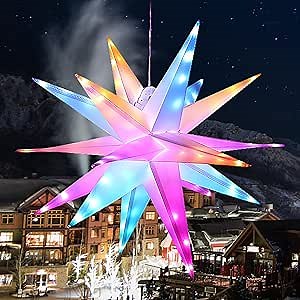 RGB Moravian Star Light Dinamic 23" Multicolor Hanging Lantern with Remote Control for Indoor Outdoor Tree Porch Patio Hallway Decoration