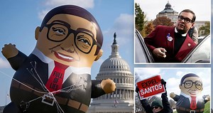 1.8K views · 51 reactions | A 15-foot balloon of lying Long Island Rep. George Santos flailed in the frigid wind outside the Capitol on Tuesday as the lawmaker’s career and inflatable likeness remained full of hot air. | New York Post | Facebook