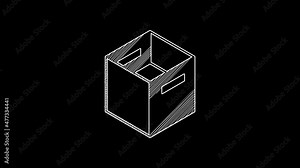 White line Carton cardboard box icon isolated on black background. Box, package, parcel sign. Delivery and packaging. 4K Video motion graphic animation