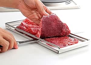 PRECISION MEATS Beef Jerky Slicer Kit - Superior 10" Butchers Carving Knife & Meat Slicing Cutting Board for Safe, Mouthwatering, Uniform Slices - Adjustable Thickness - Dishwasher Safe Jerky Maker