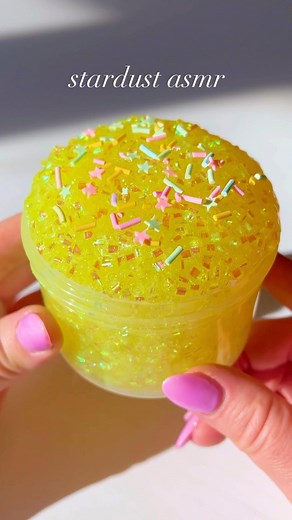 dreamglowslime on Instagram: "stardust ✨ our newest bingsu slime with a coated clear base that makes it less tacky. this one is packed with beads and sizzly crunches 🤩 it’s scented mango sorbet and reminds me of sunshine ☀️ let me know in the comments if there is any slime/type that you would like to see in the shop! I’ll also put a question box on my story 🤟 orders will ship out first thing friday 💫 thank you for keeping our shop so busy lately!! we need a week to organize, order supplies, a